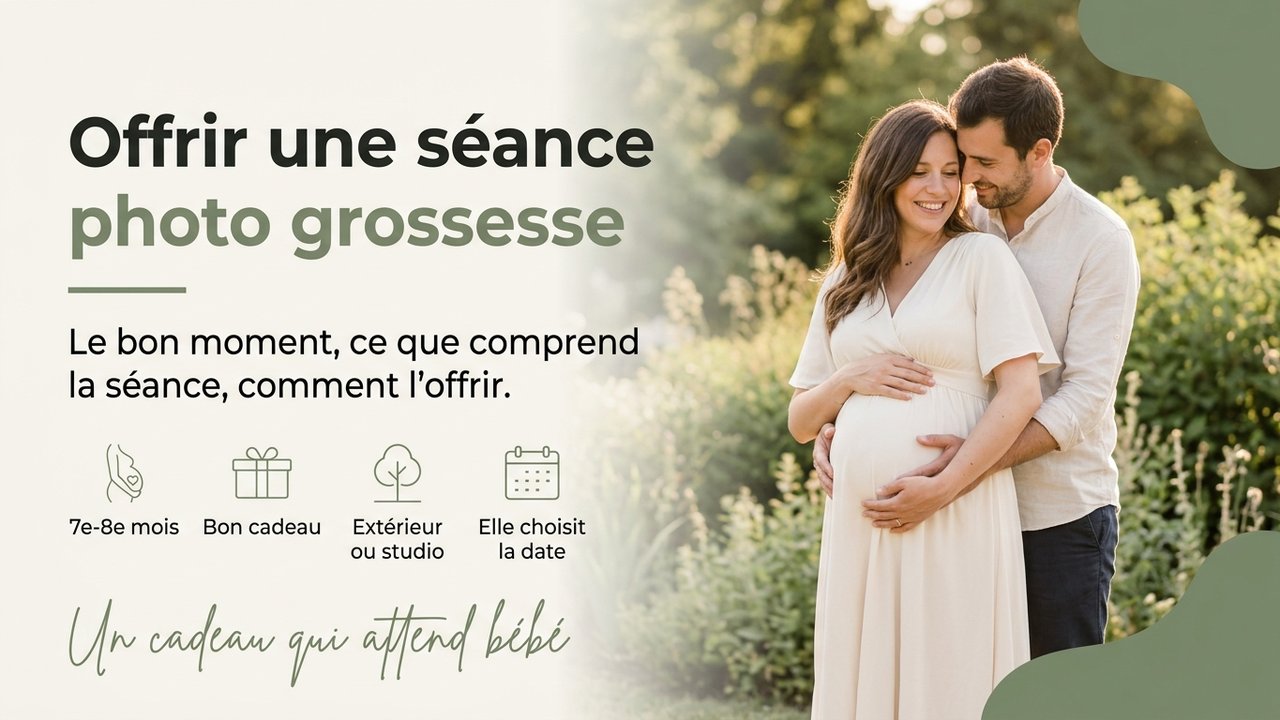 Future maman en robe crème enlacée par son compagnon dans un jardin en lumière dorée de fin d'après-midi