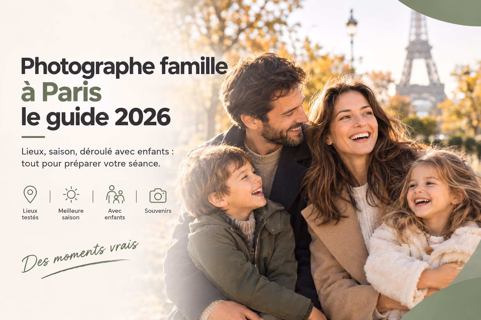 Parents et deux enfants marchant dans une allée du parc des Buttes-Chaumont pendant une séance photo famille à Paris
